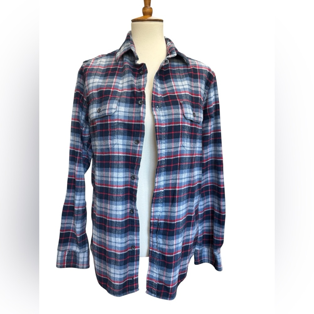 Bleached Goodfellow Navy and Red Plaid Button Down Shirt #167